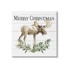 Stupell Industries Merry Christmas Moose Laurel Canvas Wall Art