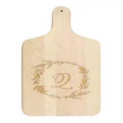 Floral Wreath Monogram Maple Paddle Cutting Board Q
