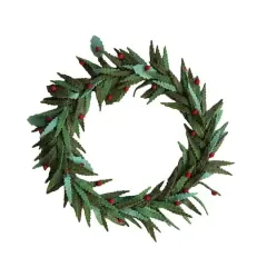 Hello Honey&reg; 20" Green & Red Round Handmade Wool Felt Leaves Wreath with Berries
