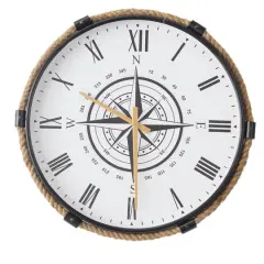 20" Brown Stainless Steel Compass Wall Clock with Rope Accents