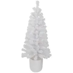 3.5ft. Pre-Lit Flocked White Winter Pine Tinsel Artificial Potted Christmas Tree, Clear Lights