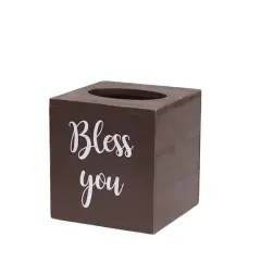Elegant Designs Bless You Tissue Box Cover Brown Wash