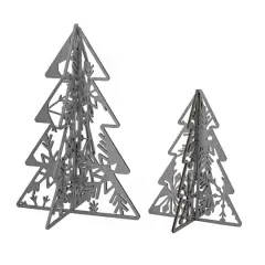 10" & 7" Silver Wood Christmas Trees Table D&eacute;cor