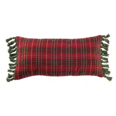 Hello Honey&reg; 24" Red Plaid Lumbar Accent Pillow with Tassels