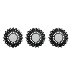 9.5" Floral Sunburst Matte Black Round Mirror Set