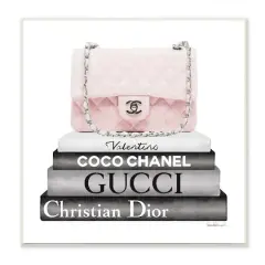 Stupell Industries Pink Quilted Purse on Modern Chic Bookstack,12" x 12"