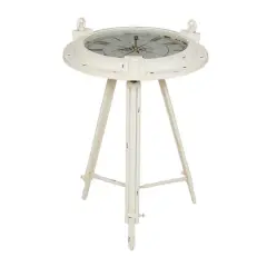 27" White Iron Coastal Accent Table