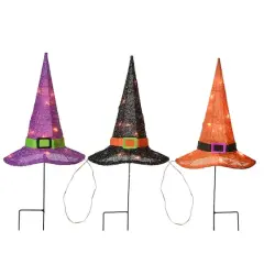 23" Multicolor LED Witch Hat Halloween Garden Stakes