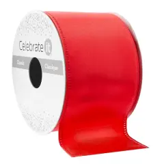 2.5" x 10yd. Satin Wired Ribbon by Celebrate It&reg; Classic Bright Red