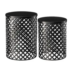 Glitzhome&reg; Multifunctional Metal Garden Stool Set Black
