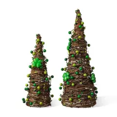 Glitzhome&reg; St. Patrick's Rattan Shamrock & Berry Table Tree Set