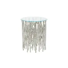 21" Silver Aluminum Accent Table with Glass Tabletop