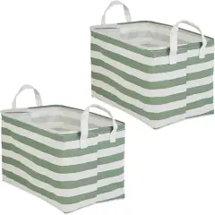 DII&reg; Striped Laundry Bins, 2ct. Artichoke Green Stripe