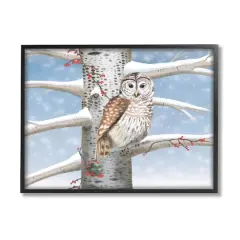 Stupell Industries Snowy Birch Tree Owl Framed Giclee Art Black