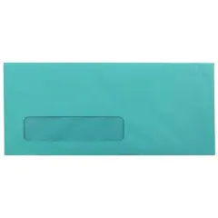 JAM Paper 4" x 9.5" Colored Business Window Envelopes, 50ct. Sea Blue Recycled