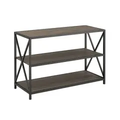 Walker Edison Slate Gray/Black Metal X-Frame Industrial Wood Bookshelf