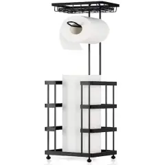 Black Freestanding Toilet Paper Holder with Basket