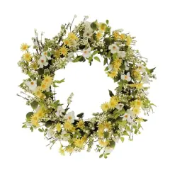 30" Yellow & White Dogwood & Daisy Floral Spring Wreath