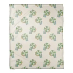 Umbrella Pattern Coral Fleece Blanket White/Green