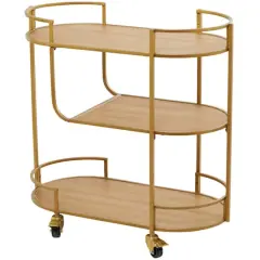Gold Wood Rolling 3 Shelves Bar Cart with Handles 30" x 15" x 30"