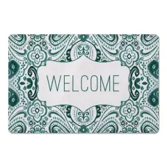Green and White Welcome Floor Mat