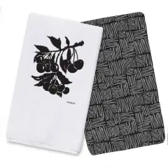 Block Print Cherries 16" x 25" Tea Towel - Set of 2