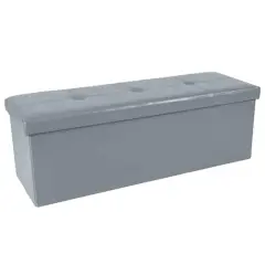 Simplify 44" Faux Leather Triple Folding Storage Ottoman Gray