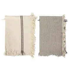 Hello Honey&reg; Natural & Black Stripes Woven Cotton Tea Towels with Fringe Set