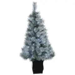 4ft. Pre-Lit Snowy Mountain Pine Artificial Christmas Tree, Blue LED Lights