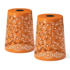 Glitzhome&reg; 17.5" Iron Geometric Pattern Solar Garden Stool Set Orange