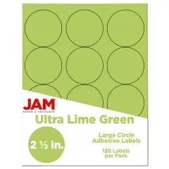 JAM Paper 2.5" Circle Product & Container Labels, 120ct. Ultra Lime Green