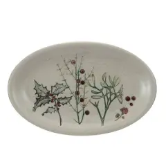 Hello Honey&reg; 11.5" Multicolor Seasonal Botanicals Debossed Stoneware Platter with Reactive Crackle Glaze