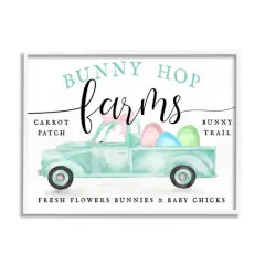 Stupell Industries Bunny Hop Farms Sign Easter Egg Green Truck Framed Giclee Art White