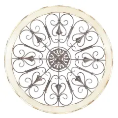 Cream & Brown Metal & Wood Round Wall D&eacute;cor