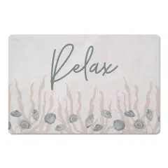 Relax Shell & Coral Border Floor Mat Blue Shell and Blush Coral Border on White