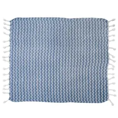 Hello Honey&reg; Blue & Cream Printed Cotton Throw Blanket with Braided Pom Pom Tassels