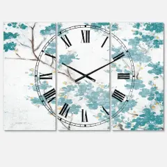 Designart Teal Cherry Blossoms II Multipanel Wall Clock