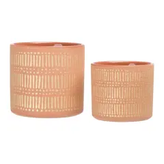 Hello Honey&reg; Coral Stoneware Pots with Gold Pattern Set