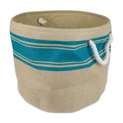 DII&reg; 15" Border Teal Round Burlap Bin