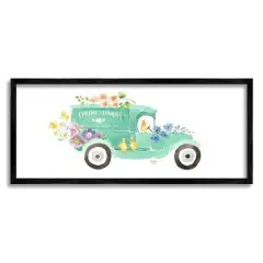 Stupell Industries Chicks Driving Spring Flowers Car Floral Blossoms Framed Giclee Art Black