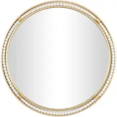 26" Gold Metal Wall Mirror with White Wood Beading
