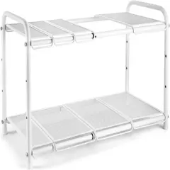 NEX&trade; White 2 Tier Expandable Cabinet Shelf Organizer Rack
