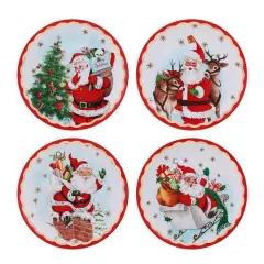 90th Anniversary Collection 8" Gold & Red Trimmed Ceramic Santa Plates, 4ct.
