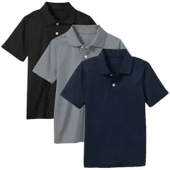 Galaxy by Harvic Boys Moisture Wicking Short Sleeve Polo Shirt 3 Pack Black/Gray/Navy