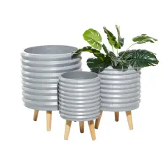 Set of 3 Grey MgO Contemporary Planter 18", 16", 14"