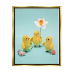 Stupell Industries Spring Chicks Floral Easter Eggs Floater Framed Art Gold