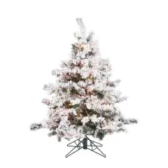 4.5ft. Pre-Lit Flocked Alaskan Pine Artificial Christmas Tree, Multicolor Dura-Lit&reg; LED Lights