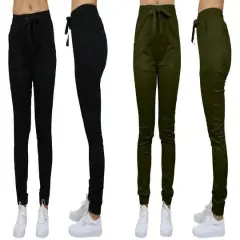 Galaxy By Harvic Loose Fit Stretch Twill Women's Joggers 2 Pack Black/Olive