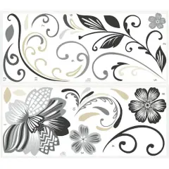 RoomMates Black & White Flower Scroll Peel & Stick Wall Decals