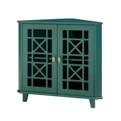 Walker Edison 30" Dark Teal Fretwork Corner Accent Cabinet